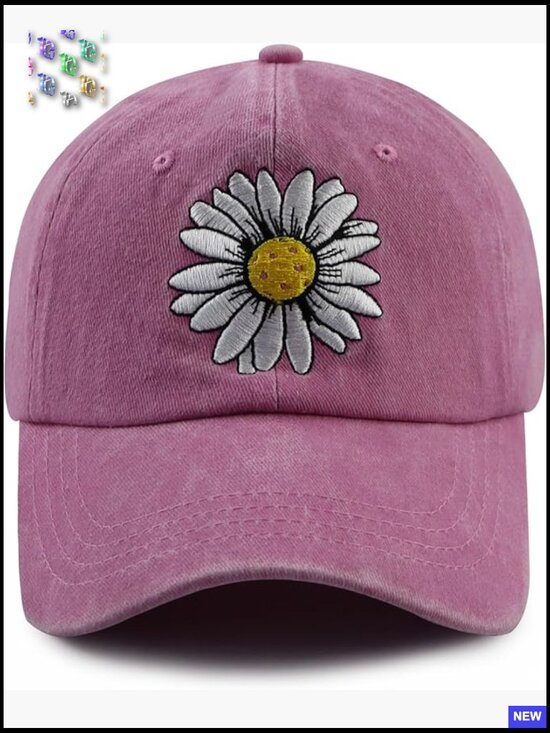 Embroidered Daisy Pickleball Baseball Cap Adjustable Cotton Unisex Sports Hat main image 6